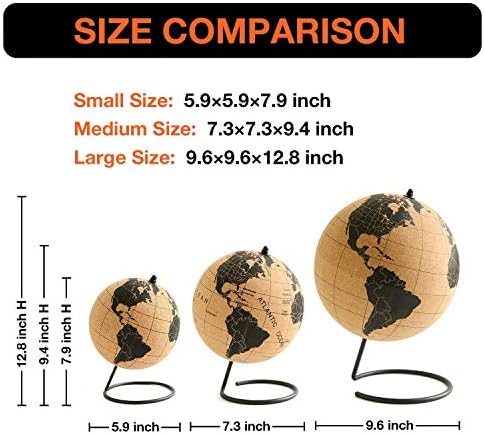 Globe Trekkers - Globo médio de cortiça com 100 pinos coloridos e base de aço durável - 7,3 polegadas | Ótimo para fins educacionais