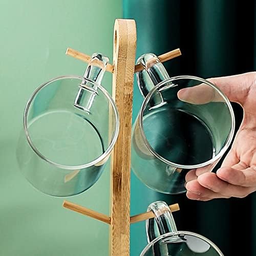 Jarro arremessador de água de vidro com copos de madeira para o suporte doméstico de chá de chá de grande capacidade para