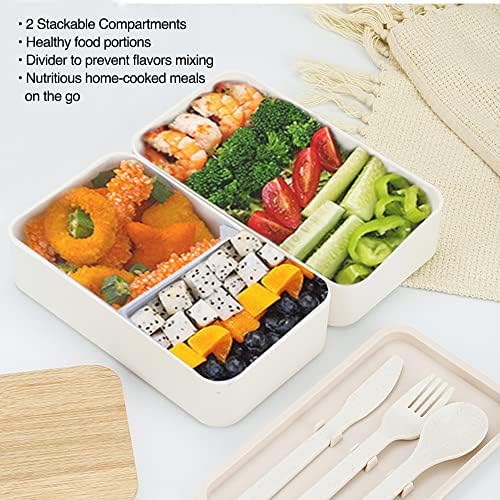 Conjunto de 2 lancheiras japonesas de bento empilhável em preto e branco lanches com tampa de bambu