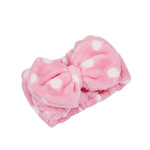 Banda de cabelo bowknot e elástico flanela macia banda de envoltório make up waste de banheiro para o chuveiro para mulheres garotas convenientes fofas de chuveiro rosa rosa, maquiagem para a cabeça, faixa de cabelo rosa