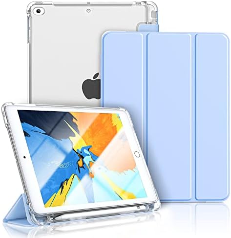 Gahwa iPad 9.7 estojo, capa inteligente com porta -lápis e silicone de pele macia para trás e proteção de corpo inteiro, despertar automático/capa do sono - azul -céu