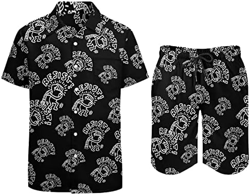Resista aos homens 2 peças Hawaiian Set Button-Down Sleeve Shirts Calças de praia Tries Fit Fit