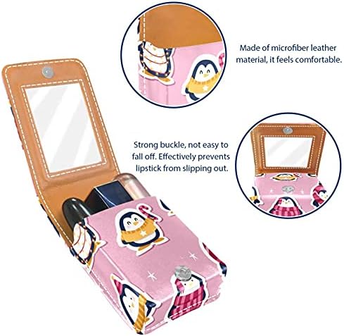 Caixa de batom de maquiagem para adesivos engraçados externos com pinguins portáteis de batom portátil com espelho damas mini