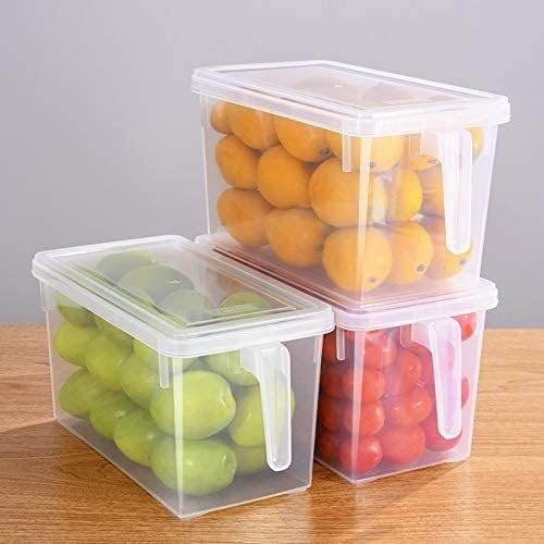 Recipientes de armazenamento de geladeira SLNFXC produzem economia, 4 pacote x 5l Capitão de organizador de geladeira empilhável com alça para manter fresco para produtos, alimentos, frutas, legumes, carne e peixe, transparente