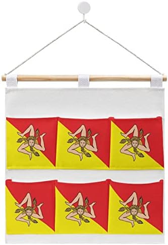 Sicília Bandeira Bolsa de Armazenamento Pendurado 6 bolsos Algodão de linho sobre as bolsas organizadoras de portas