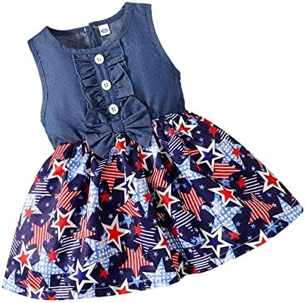 Zfzdren bebê menina 4 de julho vestido patriótico roupa infantil menina americana bandeira de bandeira americana