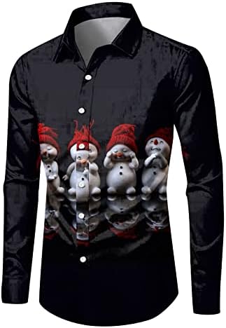 XXBR Christmas Casual Button Down Camisetas Para homens de colarinho comprido colarinho Novo tops de Xmas Snowflake Print