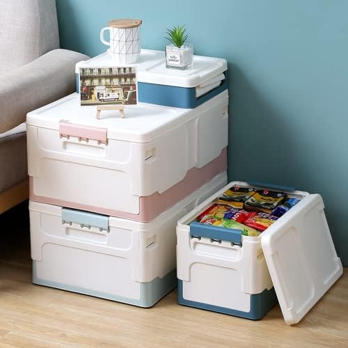 Soneto Amoretti 15qt Durável e resistente Bins de armazenamento plástico dobrável com tampas, para organização de escritório, livros,