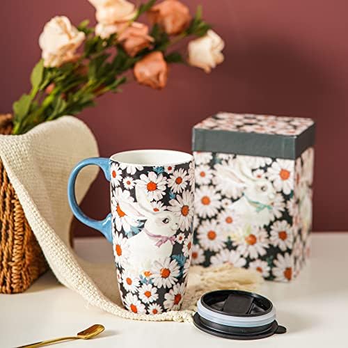 TopArorn Ceramic Coffee Caneca Alta Cup com tampa e caixa colorida.17 oz.Rabbit