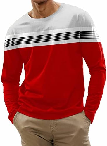 Moda masculina esportes casuais costura listrada de impressão digital Rould pescoço camiseta de manga longa Camisa