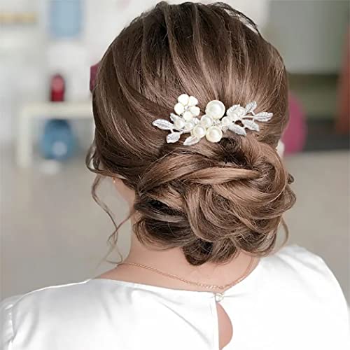 Cabelo de flor de pérola de casamento Flor de cabelos prateados folhas de cabelos laterais de cabelo lateral de noiva Acessórios