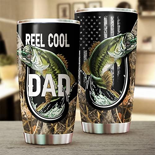 Presentes para o pai - aço inoxidável American Tumbler Cup 20oz para amante da pesca - Reel Presente de aniversário