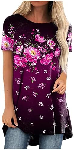 Túnica de túnica plus size para mulheres camisetas de impressão floral de verão de verão blusas de pescoço redondo de manga curta camisetas