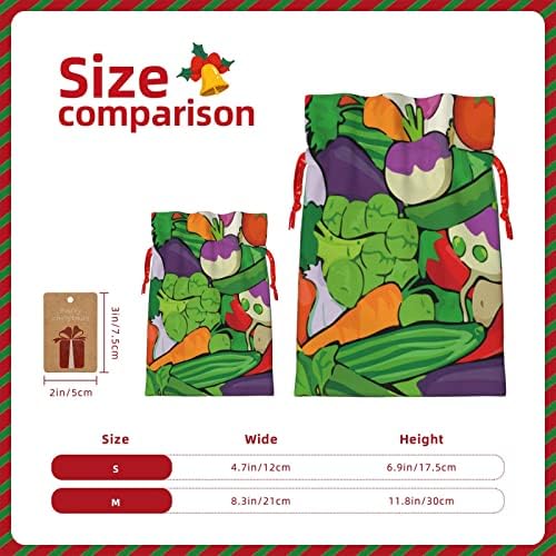 Sacos de presentes de natal de traços de natal vegetais verdes-vegana apresenta sacos de embrulho de sacos de pregos de presente de natal, bolsas médias