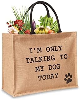 Bolsa de juta com escrito “Estou falando apenas com meu cachorro hoje” - Paw Print Canvas Tote Bag - Feito com material de qualidade