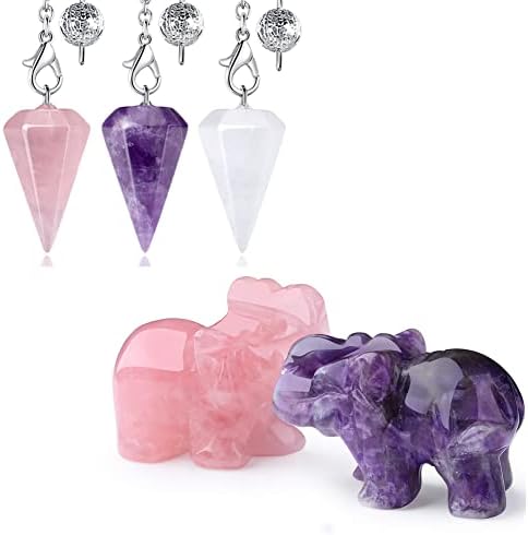 Pacote duqguho - 5 itens: 2 pcs decoração de elefante de cristal com 3 pcs pêndulo de cristal