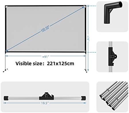 Tela do projetor portátil KXDFDC Outdoor com tela de suporte de suporte 100 polegadas 16: 9 4K 3D Tela de projeção dobrável rápido