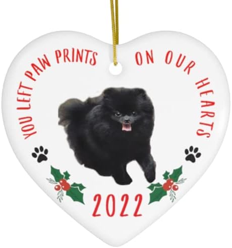 Pomeranian Black Dog 2023 Ornamentos de árvore de Natal Presentes do ano personalizados Ano novo 2024 Decorações que você deixou impressões de pata em nosso coração Cerâmica