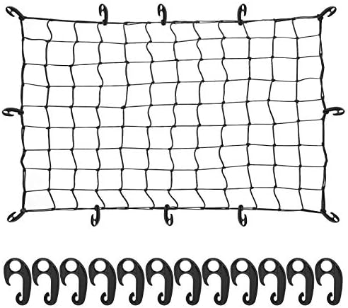 Conjunto de rede de carga de jumuu, bungee caminhão líquido estressável para, ganchos universais de 12pcs, acessórios para camas de caminhão para picapes de trailers de trailers