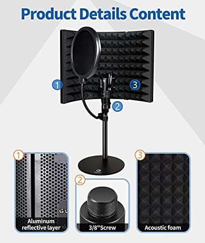 Profissional Studio Recording Microfone Isolation Shield dobrável com mesa de microfone Pop Pop Filter Absorved Foping