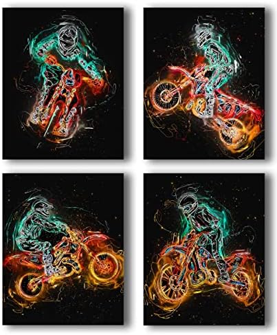 HuaGreny Extreme Motor Sports Wall Art Prints, Poster de arte da parede de moto para decoração da sala de meninos do berçário, presente