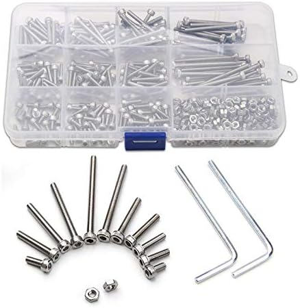 Parafuso 440pcs parafusos m3 304 parafusos de aço inoxidável kit de parafuso hexágono de cabeça de aço inoxidável com kit de fixador