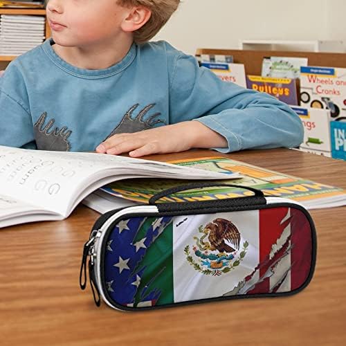 Vintage USA México Flag de alta capacidade Casa de lápis portátil Carregar bolsa de maquiagem Bolsa de armazenamento de caneta com fechamento de zíper