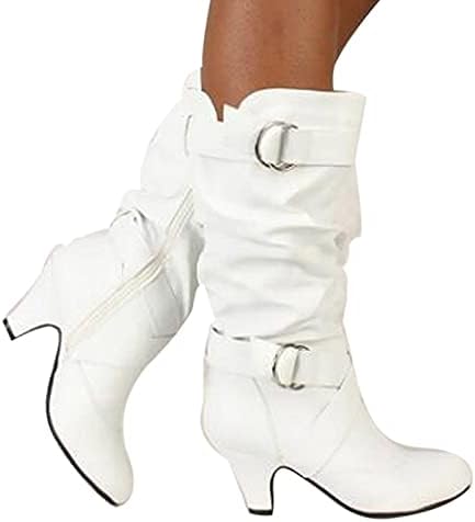 Botas altas de joelho de bezerro largas para mulheres com botas de calcanhar de salto para mulheres botas de botas femininas