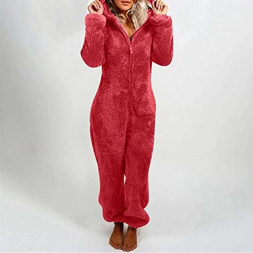 Pijama para o inverno feminino quente macia com capuz de capuz de golas colarinho com zíper de roupas de dormir com flanela