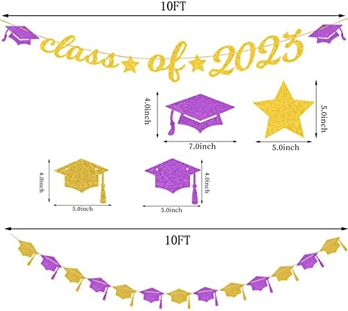 Banner de graduação em decorações de festas de ouro branco-8pcs Kits Classe de 2023 Cap Garland Frexers, papel Pom