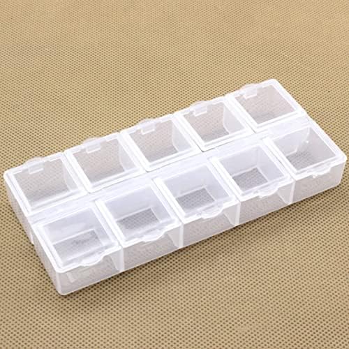 5 PCS caixas de armazenamento transparentes com 10 grades, tampa destacável, caixas de organizadores de plástico para botões,