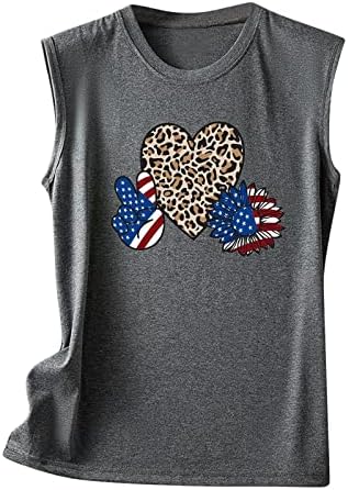 4 de julho Tampo de tanques para mulheres sem mangas camisa de pescoço American Flag Star