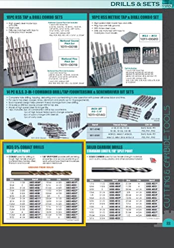 HHIP 5002-4008 M35 5% de bit de broca de comprimento de aço cobalto, tamanho de 1/8