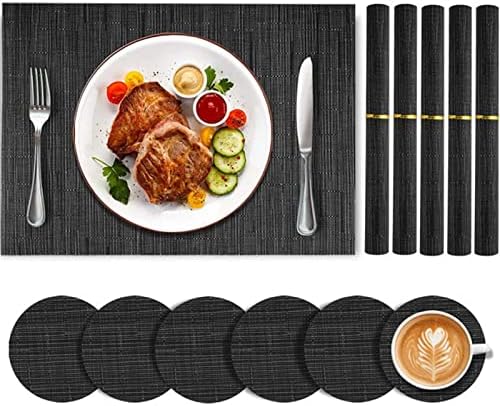 Saycker Place Mats Conjunto de 6, tapete de mesa com tapetes de 6x de 6x+6x Coasters resistentes ao calor, cozinha de PVC