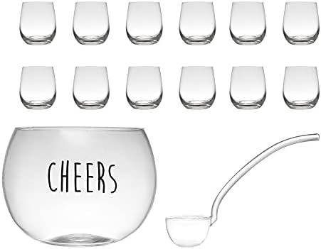 Cooperativa criativa 13 Round x 8-1/4 H 6-1/2 Glass de vidro Punch Bowers Cheers com concha e 8 oz. Óculos, conjunto de 14