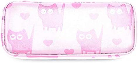 Padrão sem costura com gatos rosa bolsa de capa lápis de couro com bolsa de armazenamento de papelaria dupla com zíper para o escritório