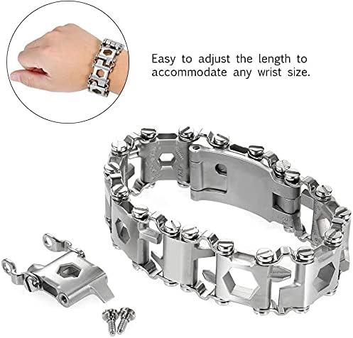 Bracelete multitool 29 em 1, 22 cm de aço inoxidável, pulseira de ferramentas múltiplas para homens de relógio de viagem