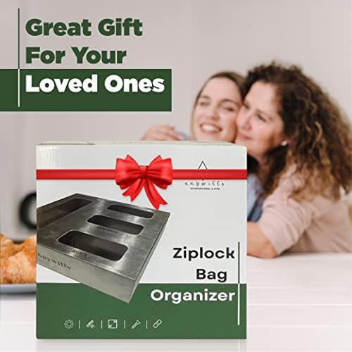 Anywills Ziplock Bag Organizer para gaveta de cozinha, organizador de saco de ziplock de aço inoxidável para gaveta compatível com galão, quart, sanduíche e lanche