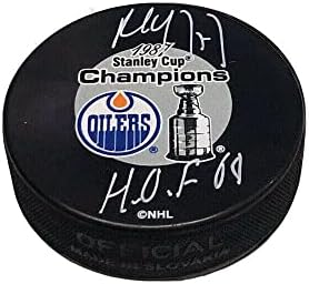 Paul Coffey assinou o Edmonton Oilers 1987 Stanley Cup Champions Puck - HOF 04 - Pucks de NHL autografados