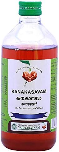 Vaidyaratnam Kanakasavam 450 ml produtos de ervas ayurvédicos, produtos orgânicos de Ayurveda