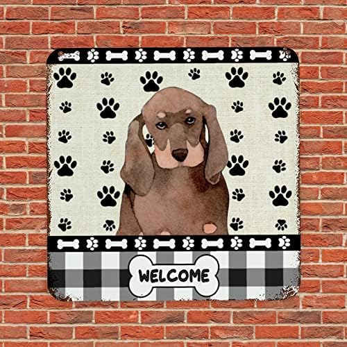 Funny Pet Dog Metal Sign Metal Placa Redbone Coonhound Bem -vindo a pata impressa o cabide da porta do cachorro vintage SILH