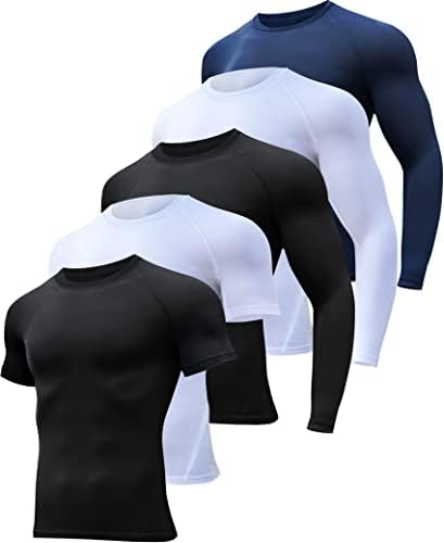 HOPLYNN 4/5 Pacote Camisas de compressão de exercícios Men Longo/Manga Curta BaseSayer Athletic Baselyer camiseta de engrenagem para esportes