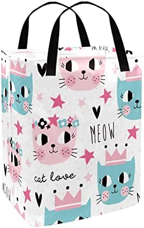 Cute de desenho animado Crown Pattern Print Print Collapsible Laundry Horty, 60L de lavanderia à prova d'água Bestas de lavagem de roupas de roupas de roupas para o dormitório quarto do banheiro