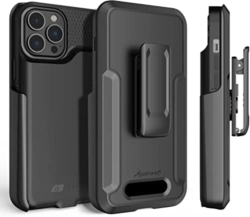 Alpatronix Battery Case and Holster para iPhone 13 Pro Max, carregamento sem fio de proteção forte, chip certificado e coldre