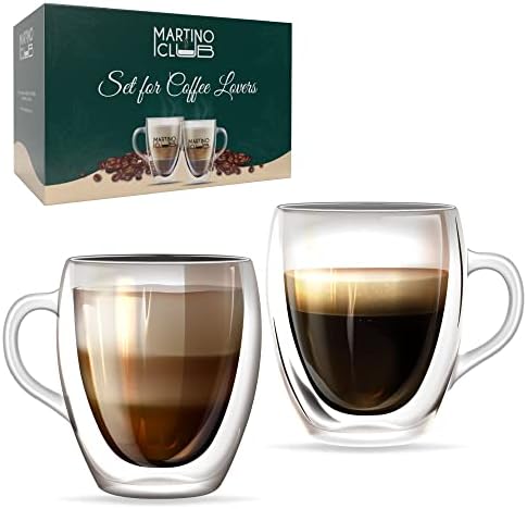 Canecas de café de vidro de parede dupla martino - xícaras de vidro com alça - xícaras de café isoladas - canecas de café