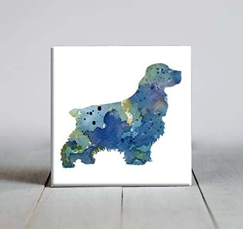 Azul abstrato cocker spaniel cão aquarela arte decorativa telha