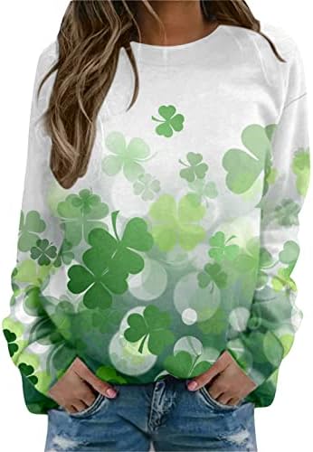 Tees do dia de São Patrício para mulheres Clover Casual Crewneck Gift Gift Lucky Pullover