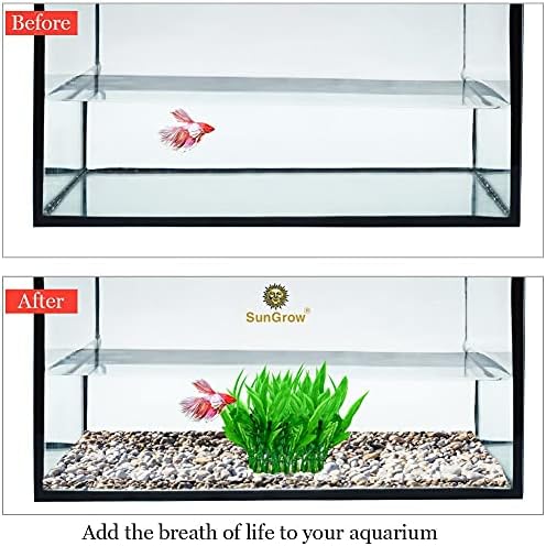 Plantas de aquário artificial do SunGrow para animais de estimação aquáticos, plantas verdes realistas com base de cerâmica,