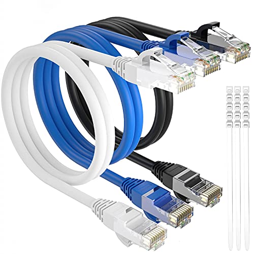 Cabo Adoreen Cat 6 Ethernet 12 FT-3 Pacote de pacote-multi, cordão de patch gigabit, macio e flexível, CAT6 RJ45 LAN CABO