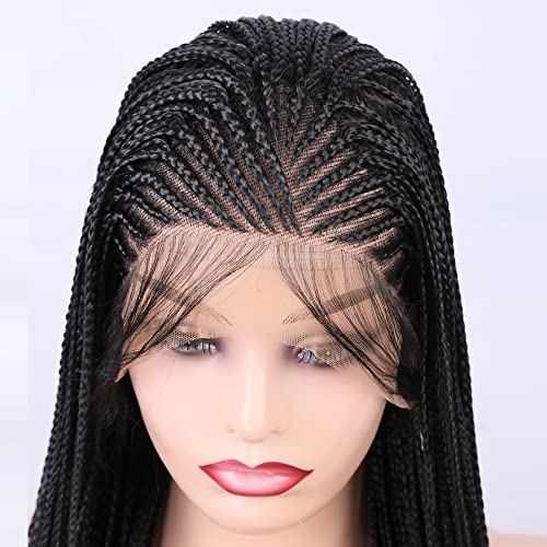 Micro tranças pretas Lace sintética Perucas dianteiras para mulheres negras com traços de cabelo de bebê Half Box Braided Wigs Cabelo